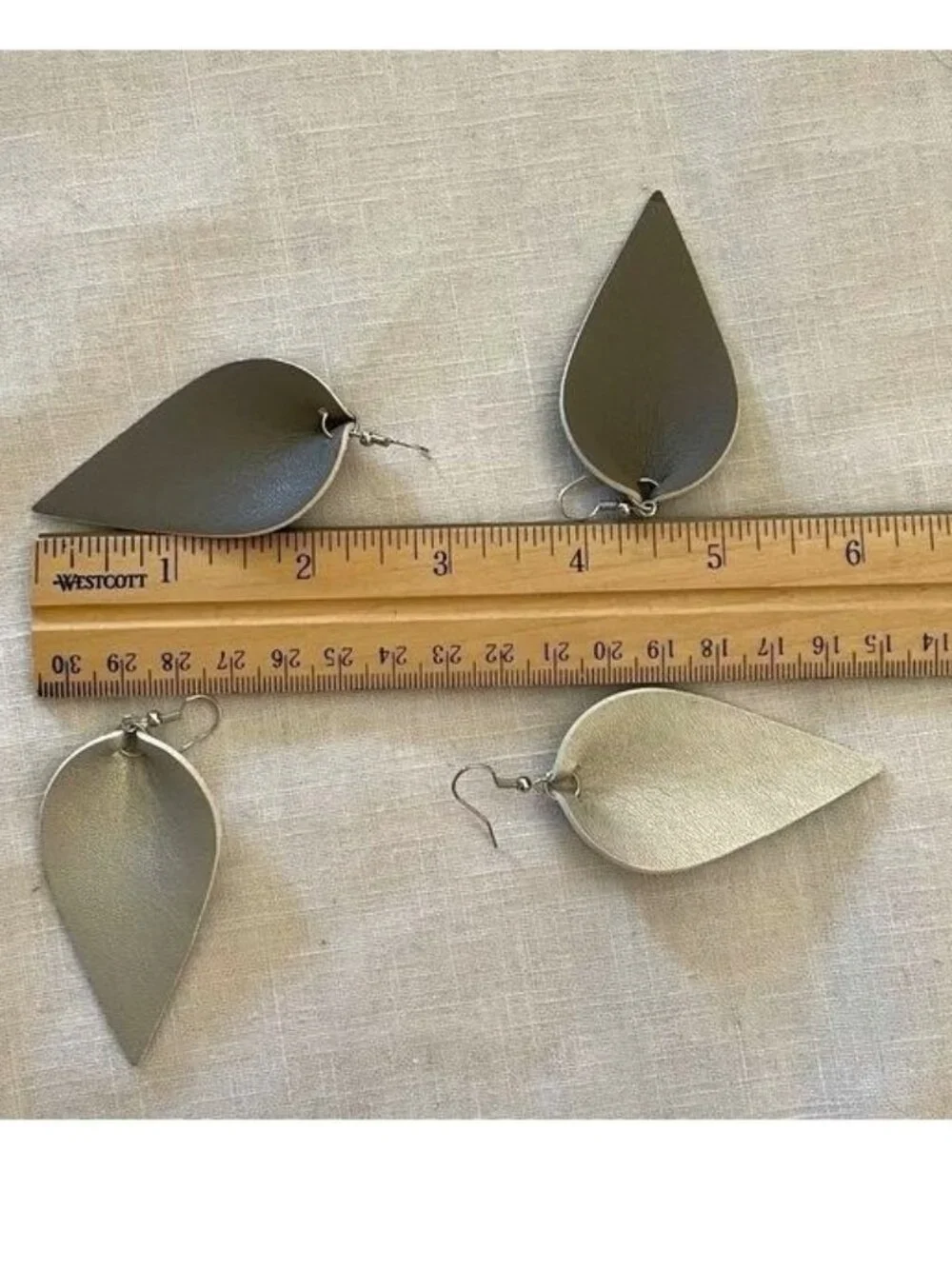 Silver Shimmer Faux Leather Earrings 3in Minimalist Statement Teardrops
